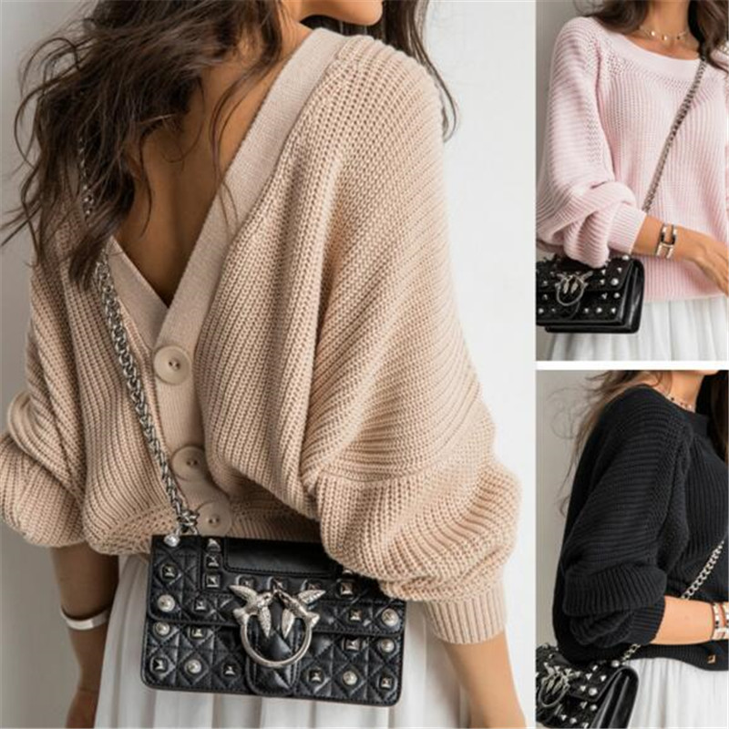 Sexy open back button sweaters women jumper oversize sweater women casual loose drop shoulder sweter lady office jersey mujer, White
Sexy open back button sweaters women jumper oversize sweater women casual loose drop shoulder sweter lady office jersey mujer, White