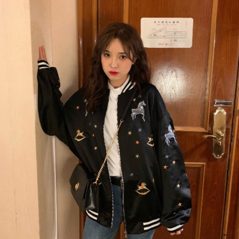 Spring Coats and Jackets Women Bomber Baseball Jacket Korean Casual Loose Print Coat Female Streetwear Cute Chaqueta Mujer LW861, Black
Spring Coats and Jackets Women Bomber Baseball Jacket Korean Casual Loose Print Coat Female Streetwear Cute Chaqueta Mujer LW861, Black