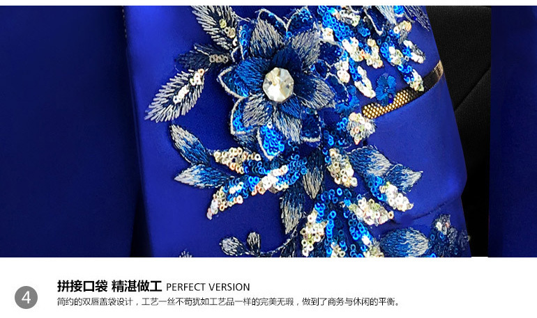 Three Pieces Set Suits Men's Singers Perform Stage Show Sequins Embroidered Flower Red Blue Pink Wedding Suit Costume Homme C18122501