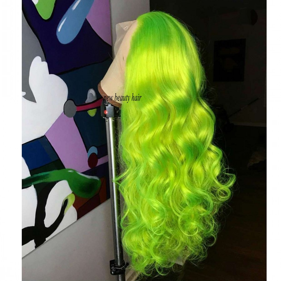 28inches Long lace front synthetic wigs green wig body wave wigs Brazilian Hair synthetic lace front wig heat resistant for black women