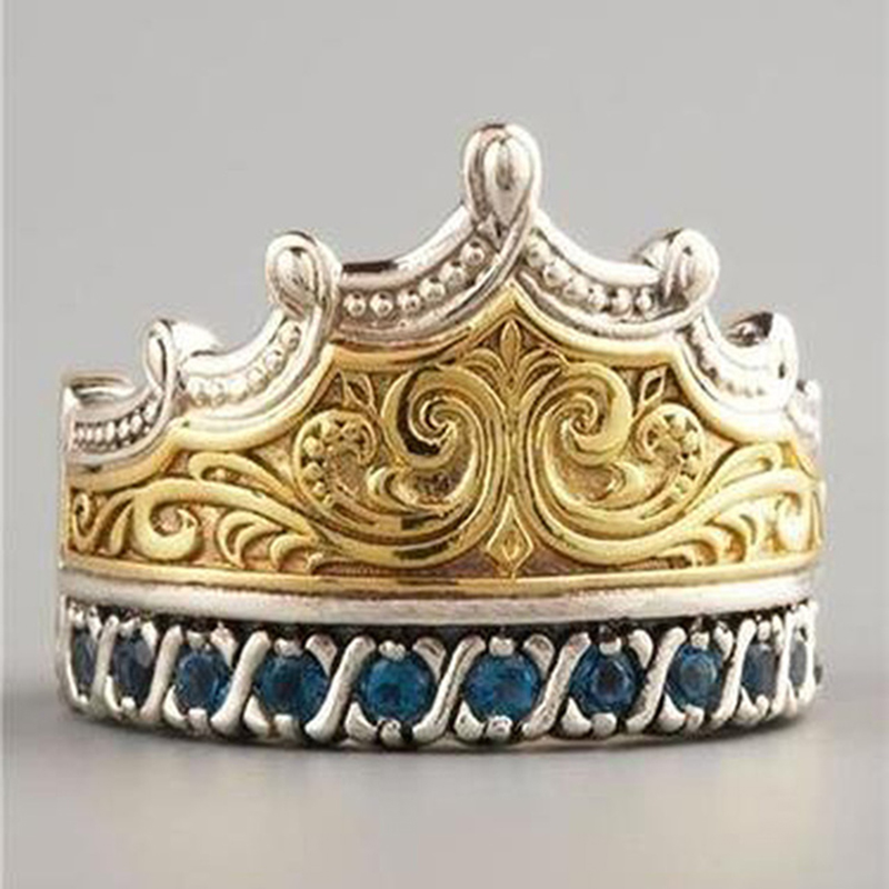 Vintage Yellow Gold Crown Ring Jewelry Rings for Men Women Wedding Party King Ring Bague Masculine Anillos Mujer Z5C123