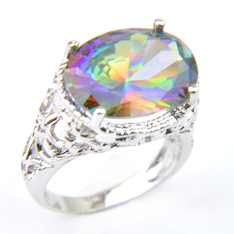 Luckyshine Rings Pendanta Sets Oval Rainbow Natural Mystic Topaz Gems 925 Sterling Silver Plated For Women Zircon Sets Free shippings