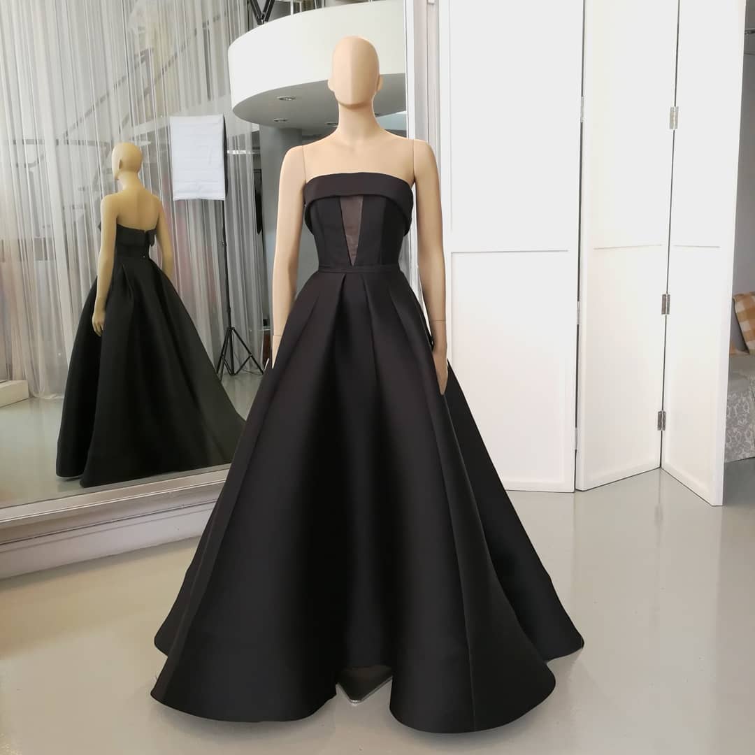 Black Prom Cheap Dresses Strapless Neckline Formal Dress A Line Floor Length Satin Custom Made Evening Gowns