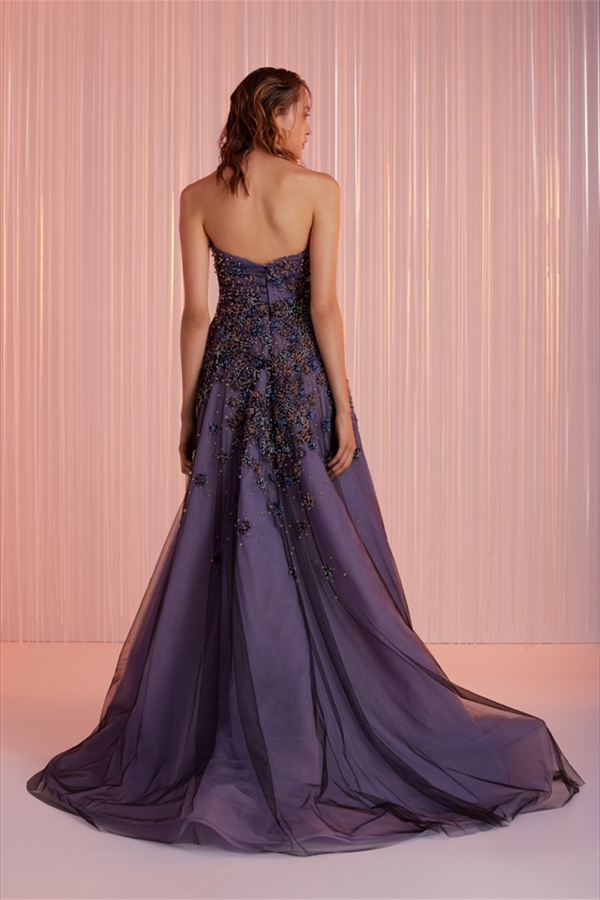 2021 Tony Ward Evening Dresses Strapless A Line Applique Beaded Sweep Train Prom Dress Party Wear Custom Made Red Carpet Gowns
