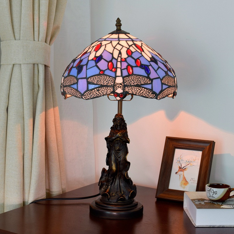 Tiffany stained glass table lamps bar hotel hall room desk lamp online push button switch beautiful angel base lightsTF048