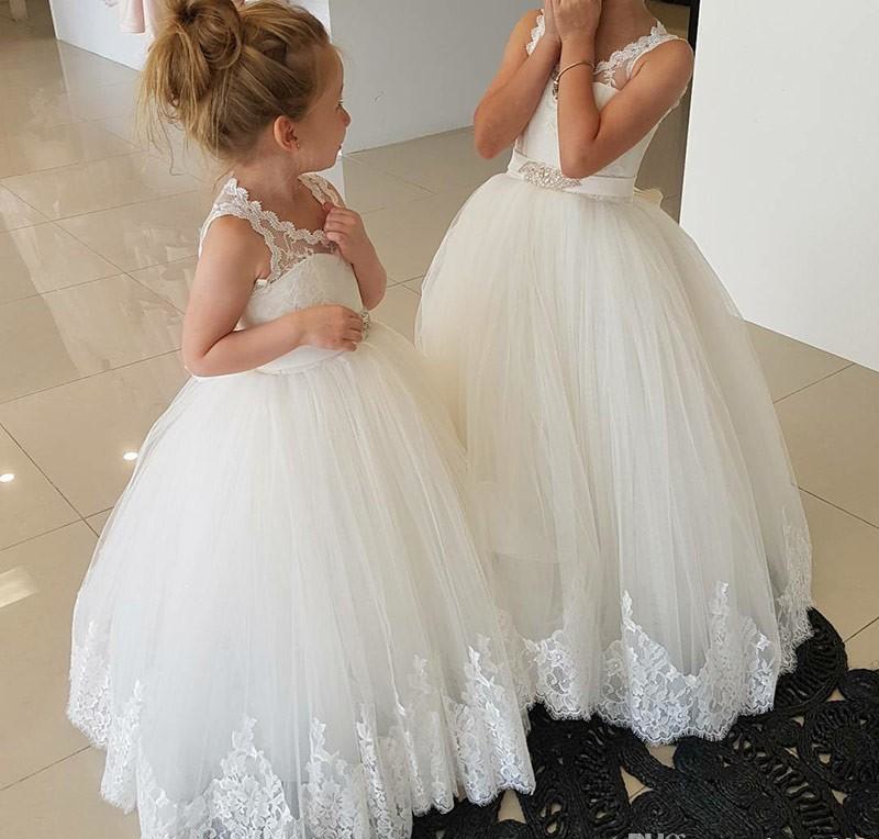 2020 Fashion Little Girl Open Back Ball Gown Floor Length Flower Girls Dresses vestidos de comunion Custom Made For Birthday Wedding