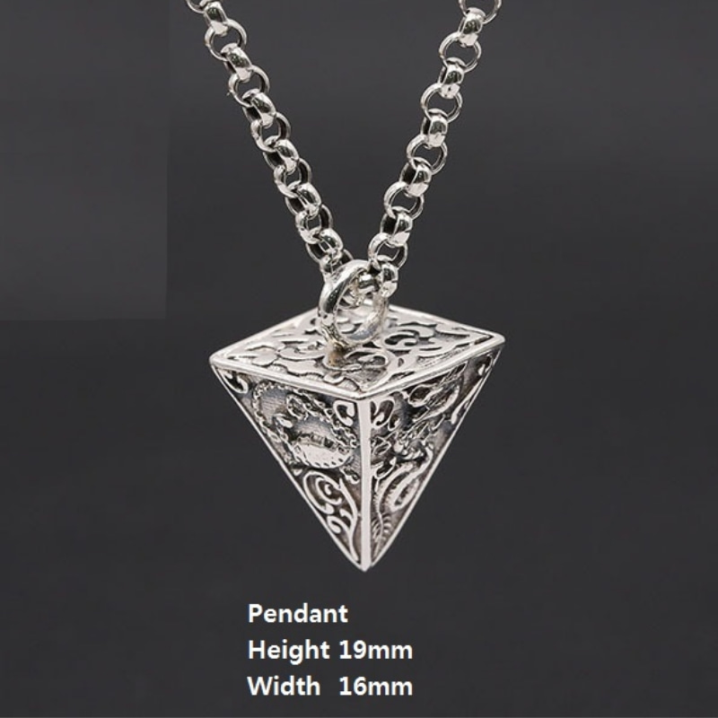 925 sterling silver handmade vintage jewelry American European antique silver Pyramids Quadrihedron designer necklace pendants for men women