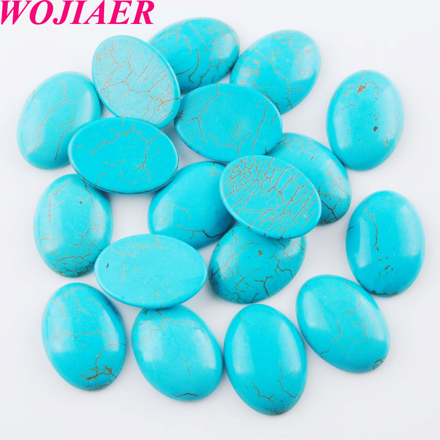 WOJIAER Natural GemStone Turquoises Cabochon Oval Clear CAB Beads No Drilling Hole for Jewelry Making DIY Pendant Ring BU817