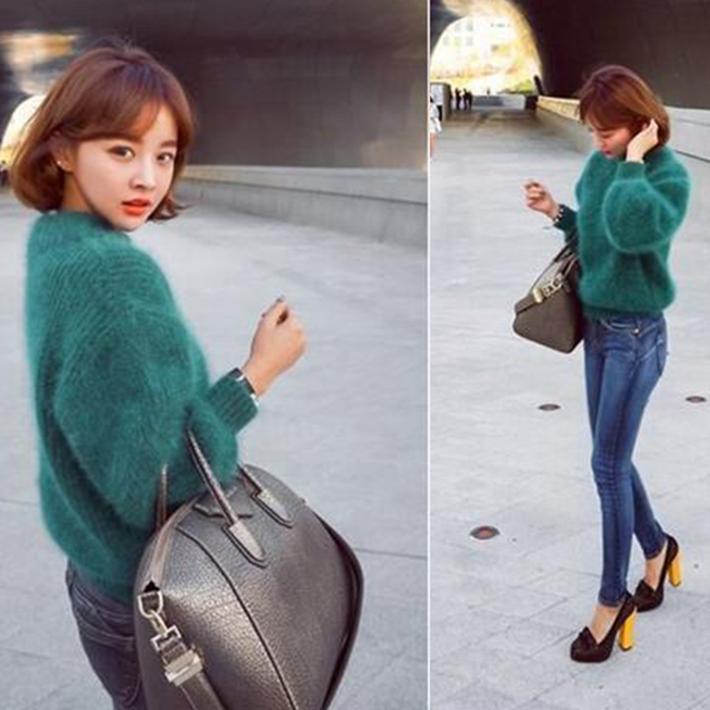Women Pullover Lantern Sleeve Thick Oversize Pull Solid Green Sweater 2018 Autumn Winter Female Causal Knitted Sweater S118