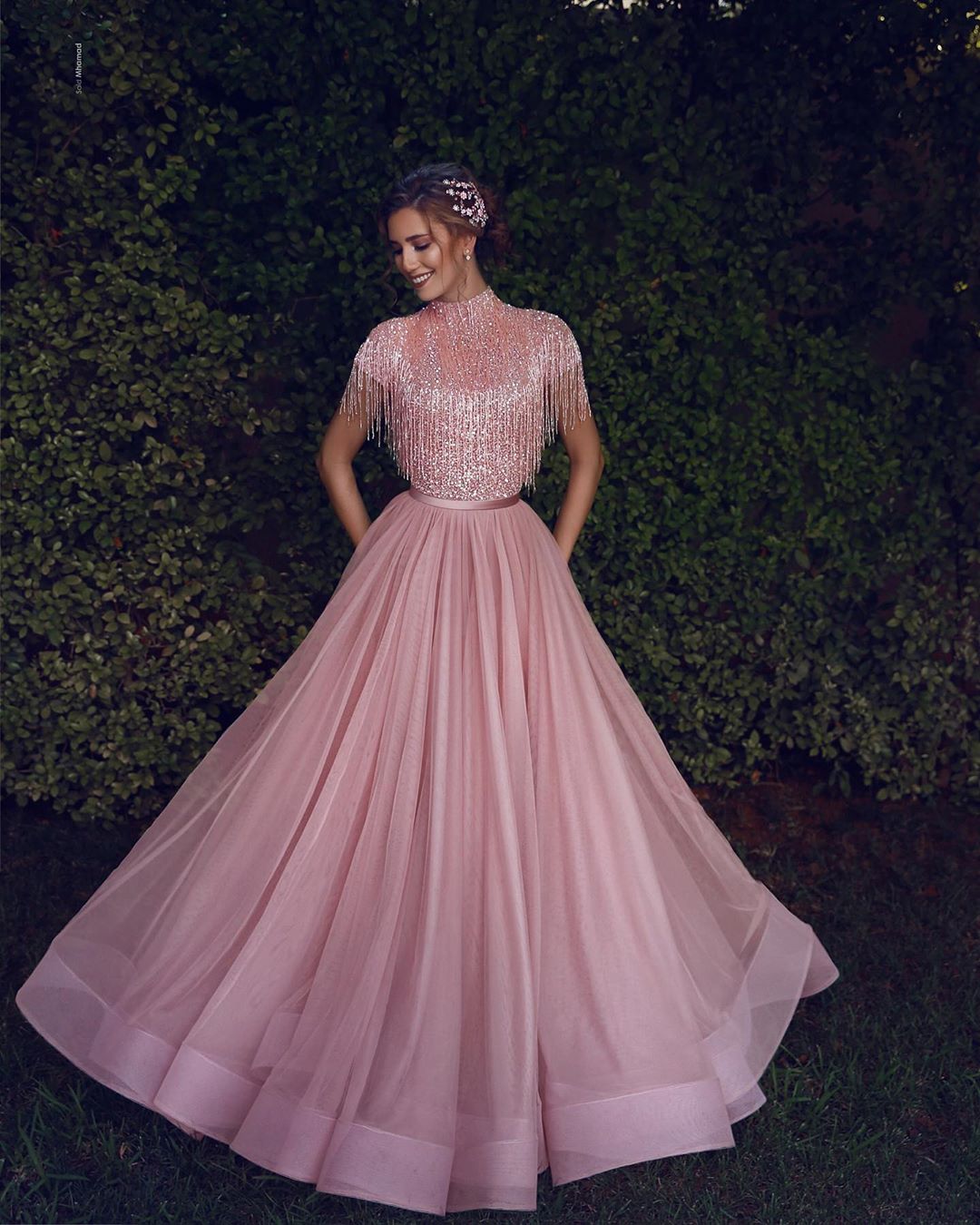Modest New Arrival Evening Dresses High Short Long Sleeve Beading Sequins Formal Dresses Zipper Floor Length Party Gowns