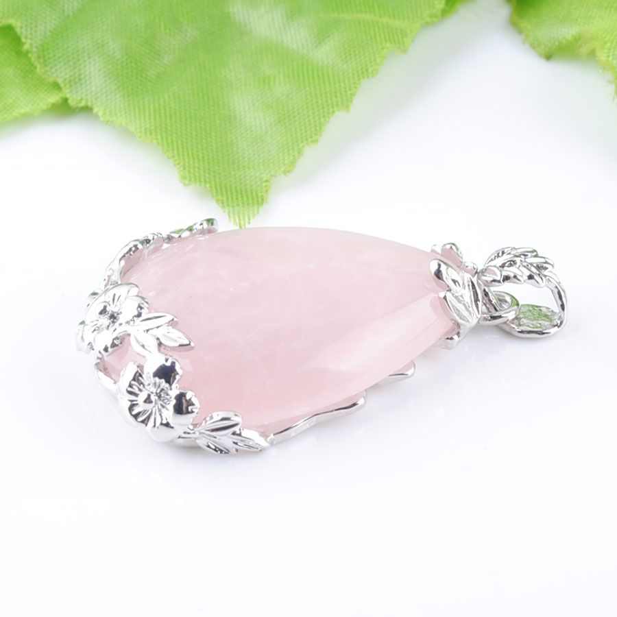WOJIAER Tear Water Drop Love Natural Rose Quartz Gem Stone Pendant Necklace Reiki Bead Women Jewelry DN3470