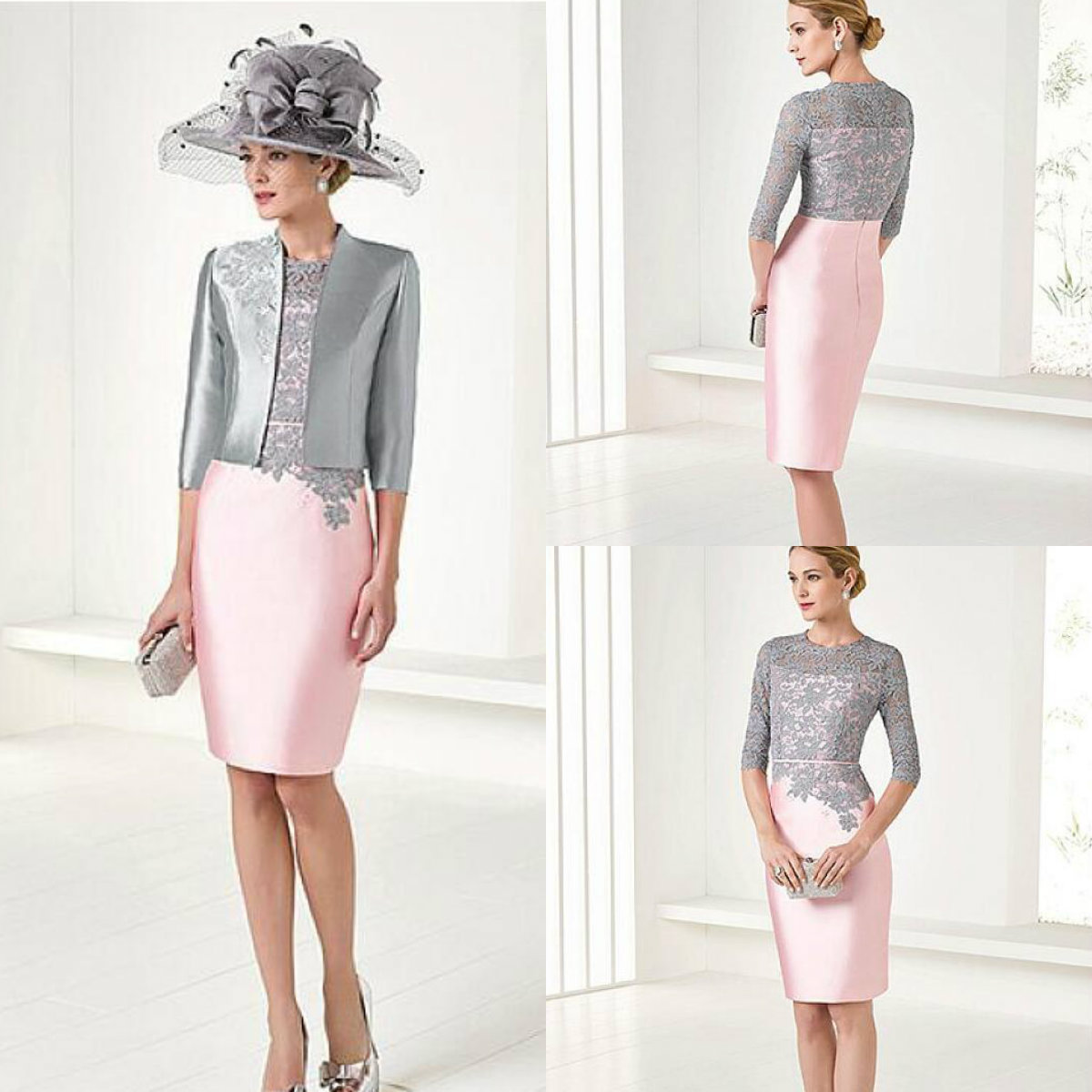 2019 Elegant Pink Mother Of The Bride Dresses With Jacket Knee Length 3/4 Long Sleeve Mother Of The Groom Gowns Plus Size
2019 Elegant Pink Mother Of The Bride Dresses With Jacket Knee Length 3/4 Long Sleeve Mother Of The Groom Gowns Plus Size