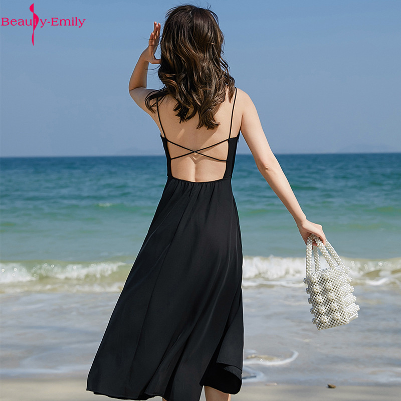 Beauty Emily V Neck Women Summer Evening Dresses Beach 2019 Sexy Cross Open Back Strapless A Line Black Party Dress Vestidos 
Beauty Emily V Neck Women Summer Evening Dresses Beach 2019 Sexy Cross Open Back Strapless A Line Black Party Dress Vestidos