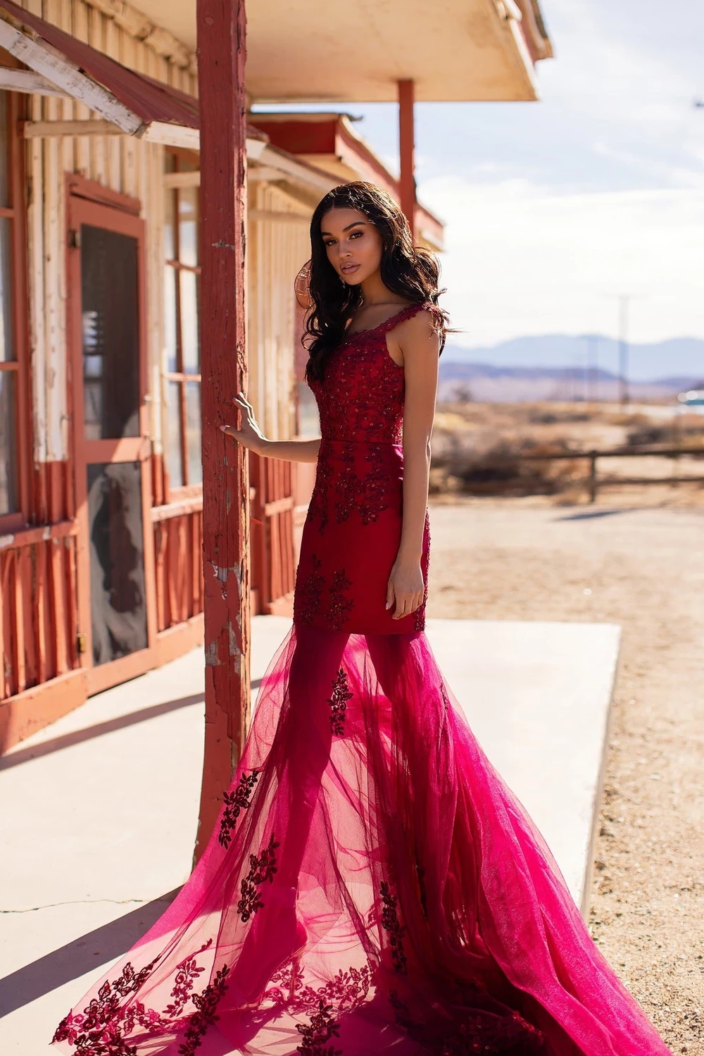 Dark Red Mermaid Evening Dresses Spaghetti Mermaid Lace Applique Back Prom Dress Long Formal Party Pageant Gowns
