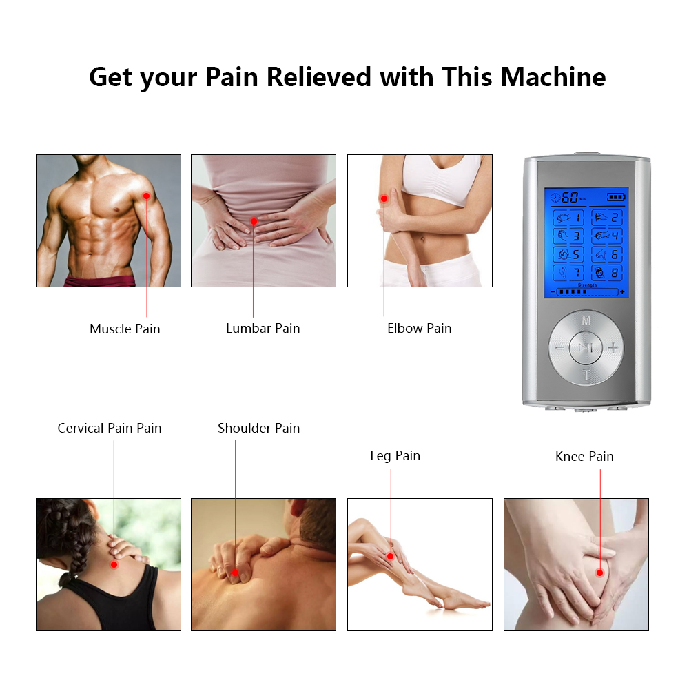 Carevas Massager Rechargeable Electric Machine 8 Modes Tens Unit Portable Pulse Massager Muscle Stimulator Therapy Body