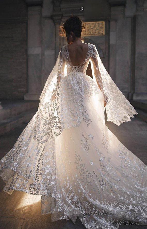 Beach A Line Wedding Dresses V Neck Lace Appliques Long Sleeves Bridal Gowns Plus Size Wedding Gown robe de mariée
