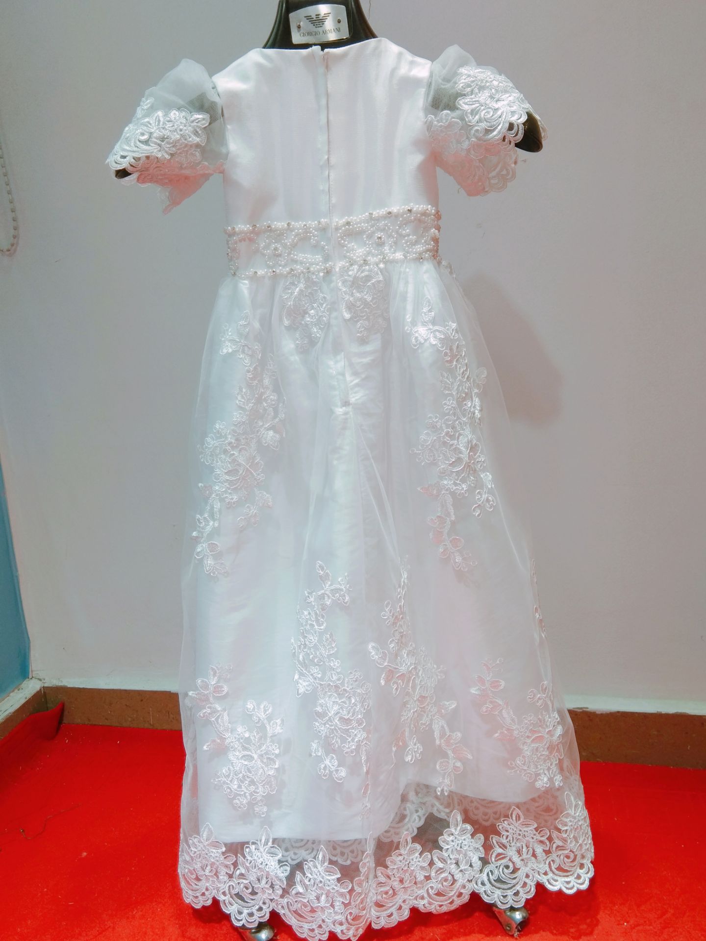 Pearls Lace Christening Gowns For Baby Girls Jewel Neck Lace Appliqued Baptism Dresses First Communication Dress With Bonnet