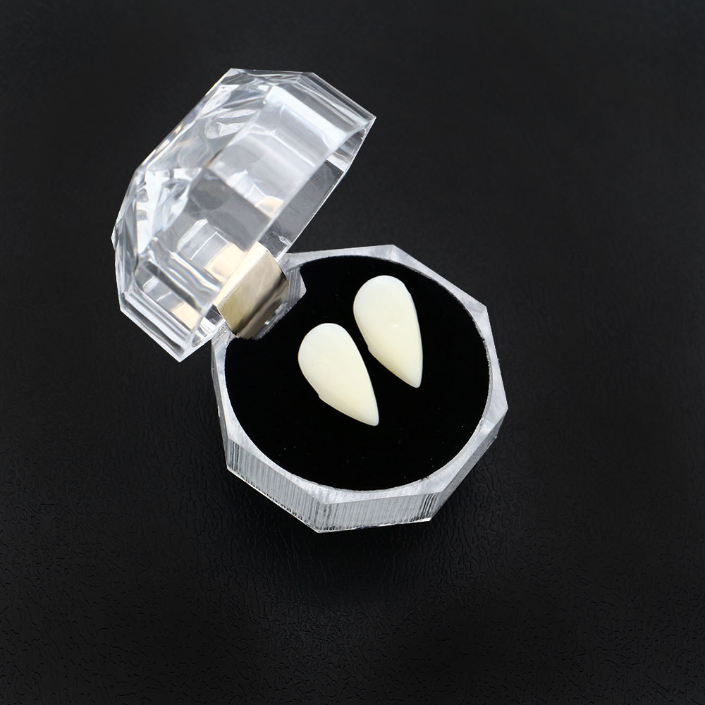 4 Sizes Vampire White Grillz Zombies Teeth Fang Dental Grills Cosplay Tooth Cap Mouth Resin Fake Teeth Braces Valentine Day Body Jewelry Halloween Cos