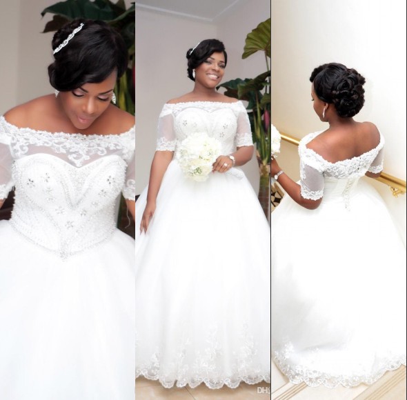 African Cheap Off Sleeves Illusion A Line Wedding Dresses Lace Appliques Crystal Beaded Sheer Tulle Sweep Train Plus Size Formal Bridal Gown, White
African Cheap Off Sleeves Illusion A Line Wedding Dresses Lace Appliques Crystal Beaded Sheer Tulle Sweep Train Plus Size Formal Bridal Gown, White