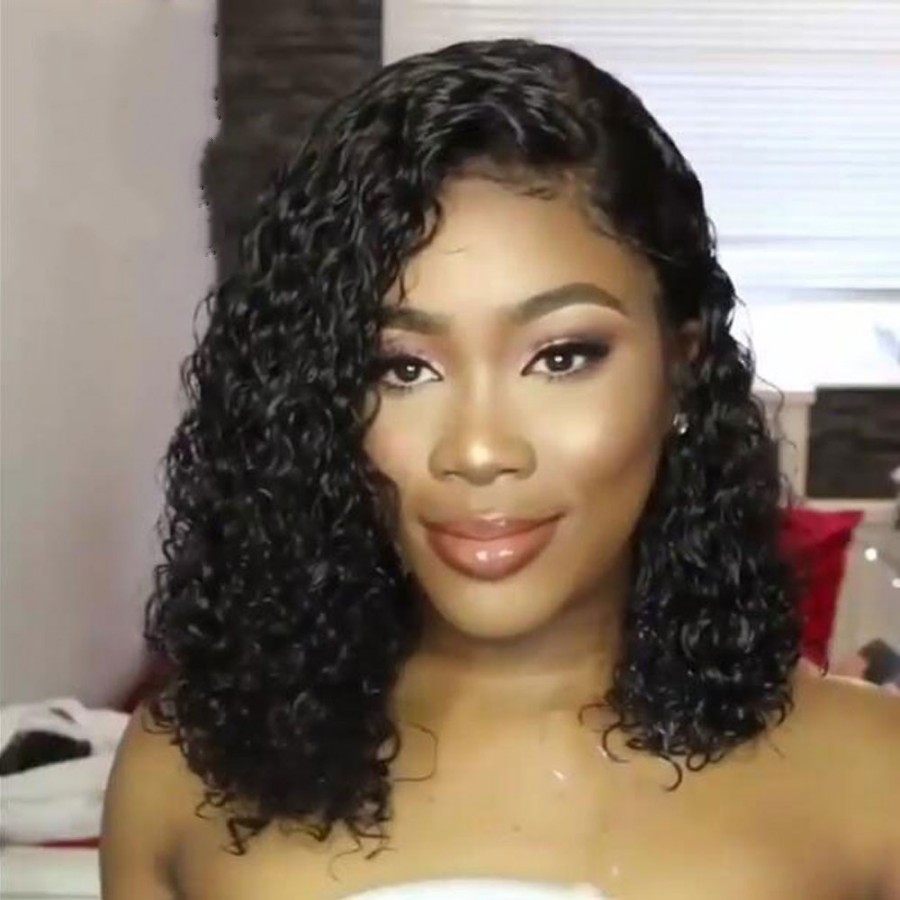 Natural black Short Curly synthetic Wig Lace Frontal brazilian hair 13x6 Lace Front Wigs With Baby Hair for black women preplucked
