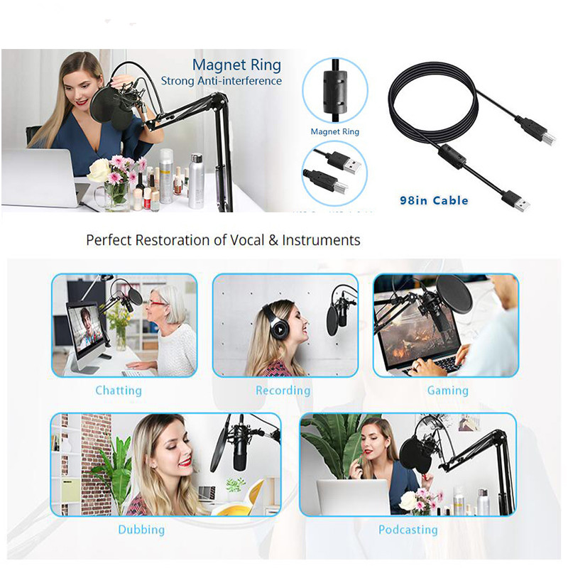 BM700 USB Microphone Kit 192KHZ24BIT Professional Podcast Condenser Microphone for PC Karaoke Youtube Studio Recording Mikrofo