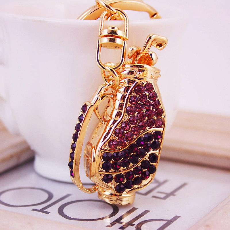 3pcs/lot Colorful Rhinestone Crystal Metal Golf Bag Car Keychain Handbags Accessories Sports Metal Pendant Key Chain Free Shipping
