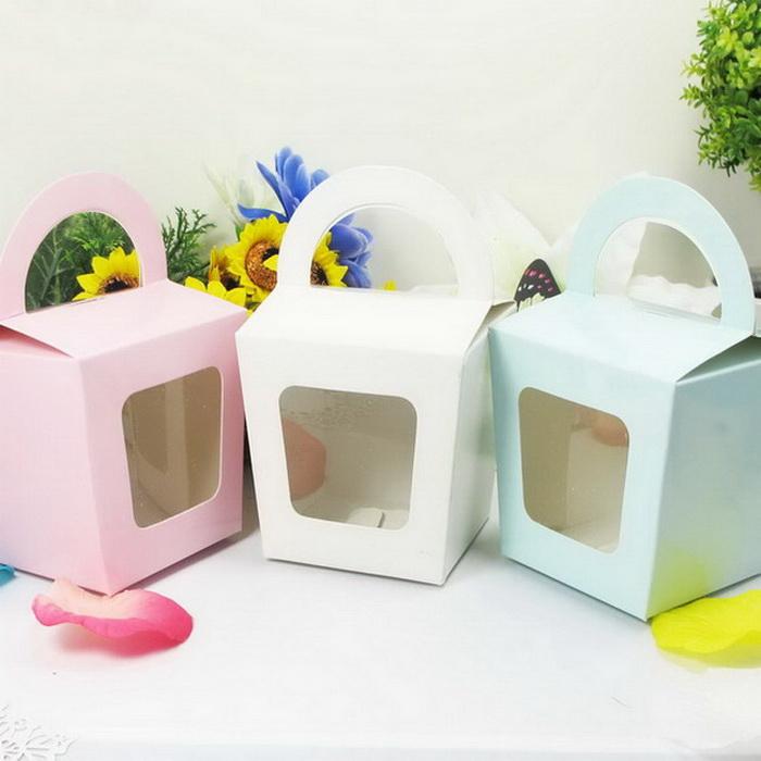 Wholesale- Free shipping Simple Cupcake box With Handle single cupcake boxes pudding case with lining 12pcs