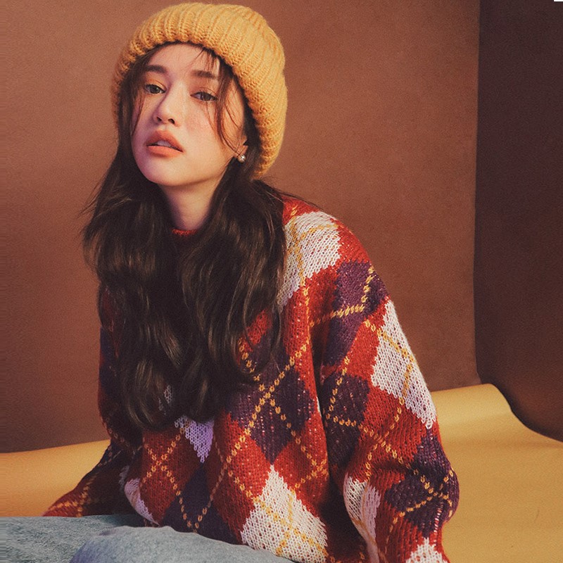 2019 Autumn and Winter Korean Version of The Retro Hit Color Rhombic Round Neck Pullover Long-sleeved Knit Sweater Wear Women, Orange
2019 Autumn and Winter Korean Version of The Retro Hit Color Rhombic Round Neck Pullover Long-sleeved Knit Sweater Wear Women, Orange
