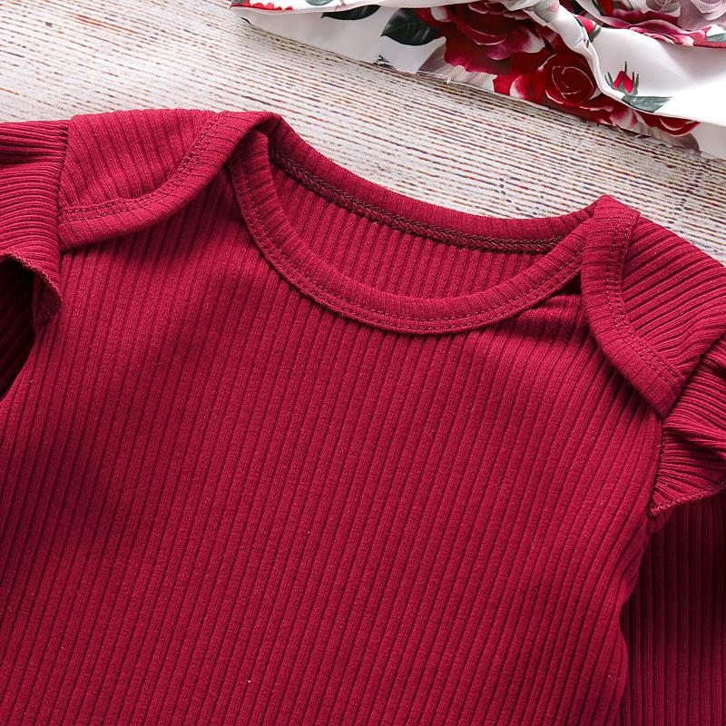 2020 new baby girl Solid Color Tops Clothing Newborn Kids Baby Girls Outfits Clothes Romper Bodysuit+Flower Printed Pants Set