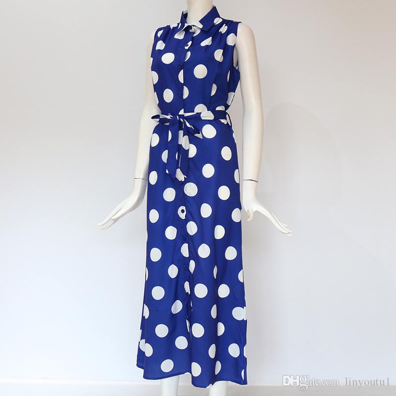 2020 Long Dress Women Sexy Summer Polka Dot Beach Chiffon Dresses Boho Style Casual Party Turn Down Collar Office Shirt Dress Vestido