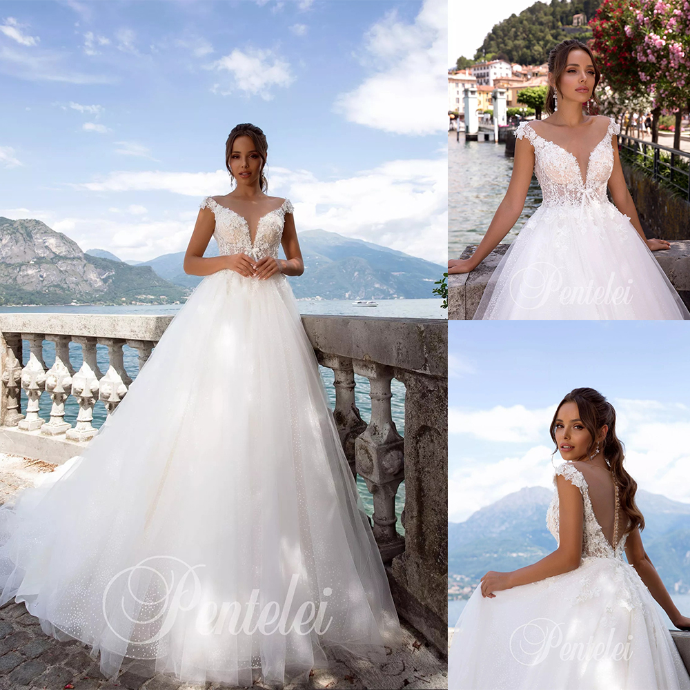 boho aline bridal dresses sheer neck appliqued beaded sleeveless wedding dress sheer back ruffle sweep train custom made robes de marie