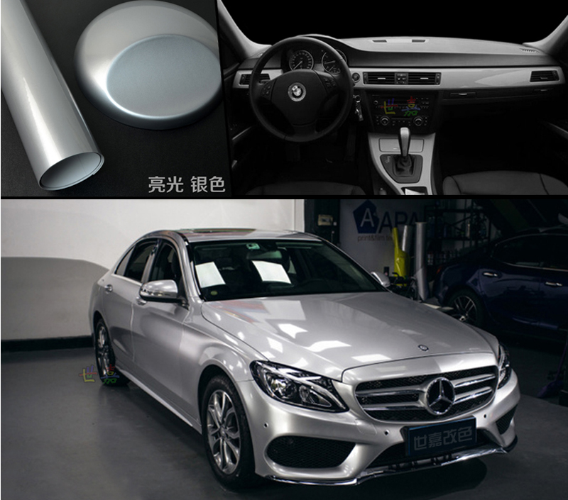 Ultra 3 Layers Silver Gloss Vinyl Wrap Glossy Car Sticker Foil For Full Body Wrapping Covering Size:1.52*20M/Roll 5x65ft