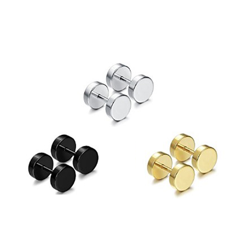 Hip Hop Men's Colorful Stainless Steel Dumbbell Screwback Stud Earrings Set Sports Fitness Jewelry Double Sides Wholesale