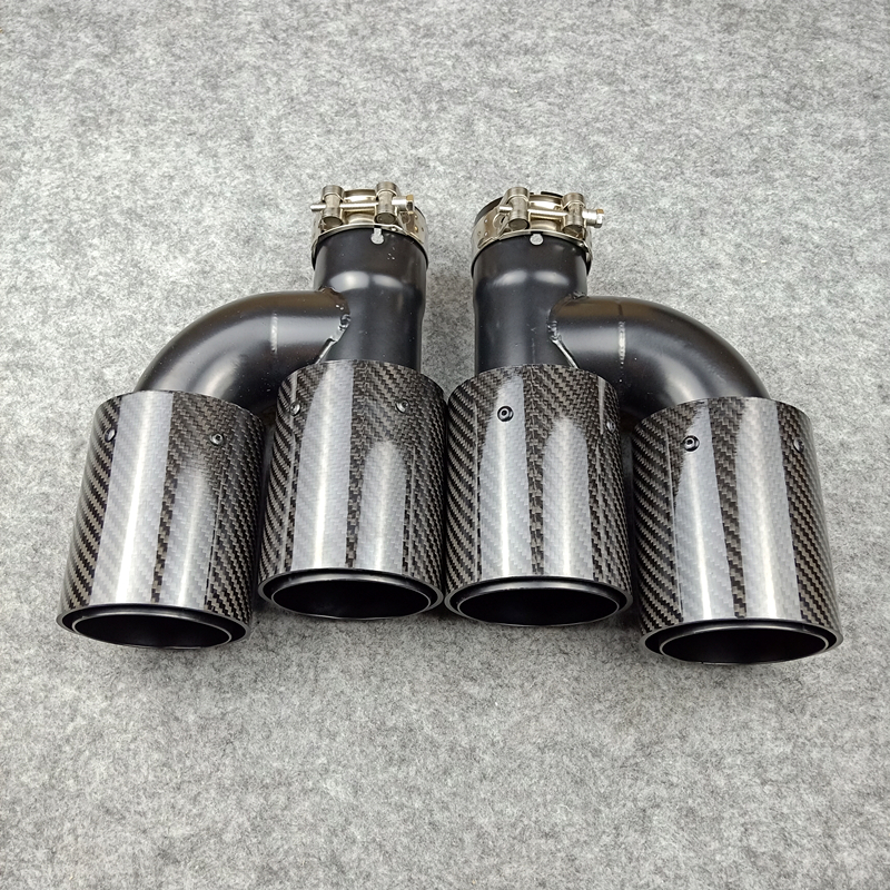 One Pair H Style Carbon Fiber Exhaust End Tips Auto Muffler Glossy Black Stainless Utor28 Steel For With M 7569290