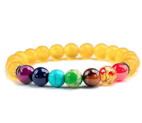 Natural Stone Tiger Eye 7 Chakra Bracelets & Bangles Yoga Balance Beads Buddha Prayer Elastic Men Bracelet Masculina