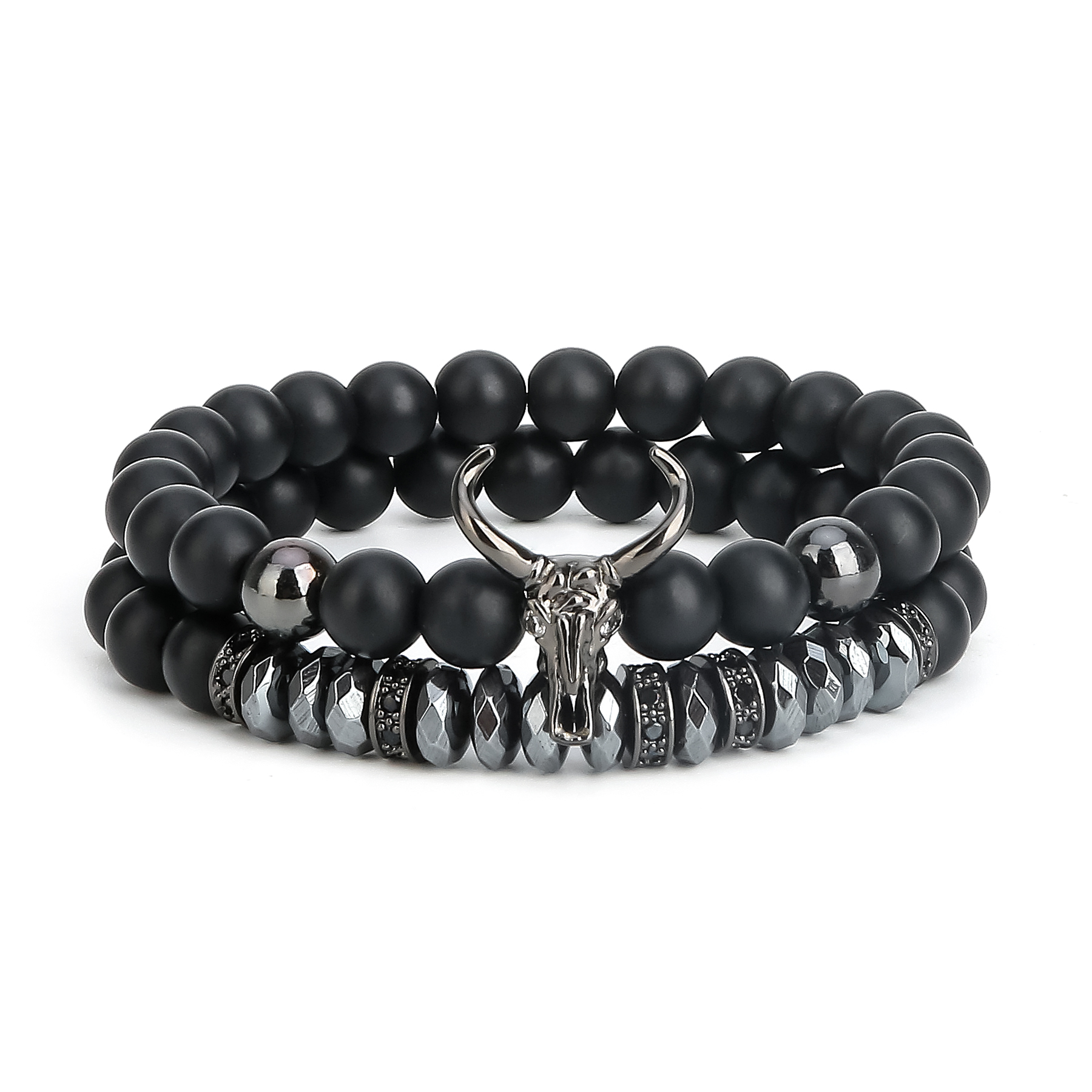 Bead Bracelets for Men Charm Black Bull Matte Onyx Stone Bangle Fashion 8MM Charm Ox Head Bracelets & Bangles Jewelry