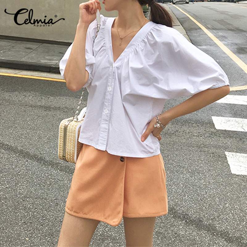 2020 Celmia Puff Sleeve Party White Blouses Women' Plus Size Shirts Summer V Neck Casual Tops Tunic Loose Pleated Buttons Blusa
2020 Celmia Puff Sleeve Party White Blouses Women' Plus Size Shirts Summer V Neck Casual Tops Tunic Loose Pleated Buttons Blusa