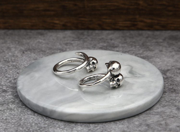 High quality 925 sterling silver fashion jewelry vintage style designer punk personalized one skull head and two skull head rings