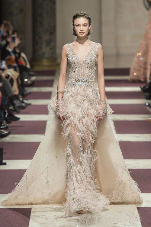 Ziad Nakad Mermaid Prom Dresses With Detachable Train 2019 Crystal Feathers Beaded Evening Gowns Sexy robes de soirée