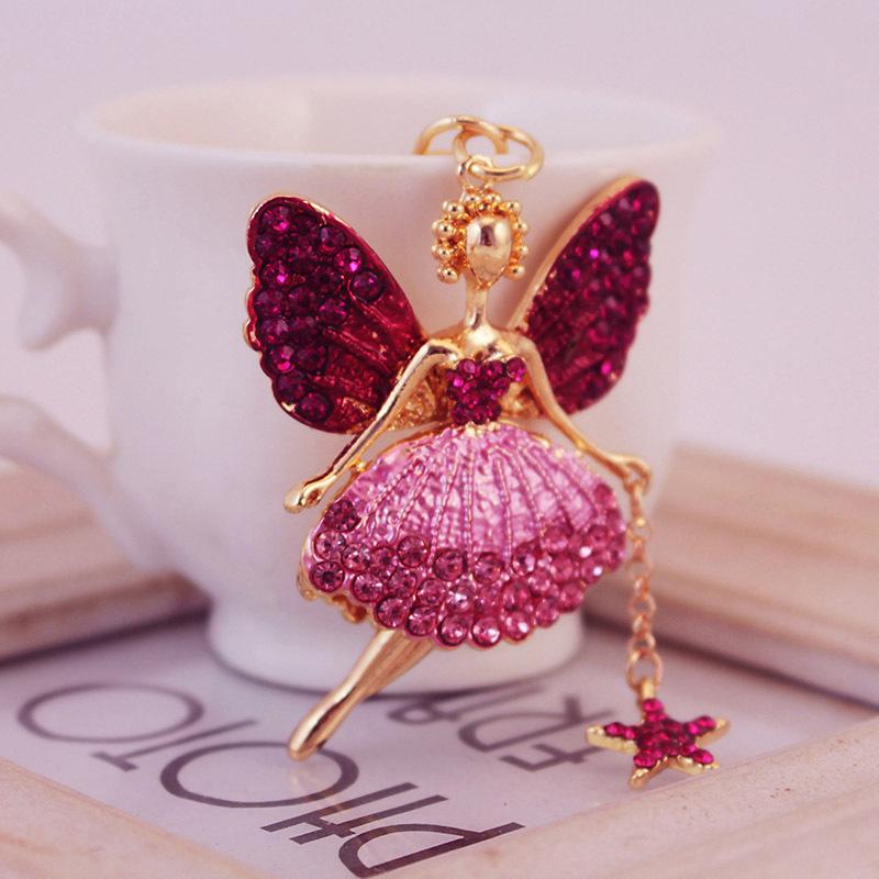 Angel Girls Shape Fashion Keychain Crystal Rhinestone Colorful Alloy Princess Pendant Charm Key Rings Gold Tone Metal Key Chains Keyring