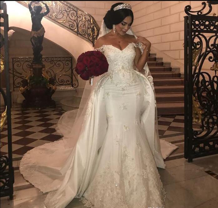 2019 Elegant Beaded Lace Wedding Dresses With Detachable Train Off Shoulder Mermaid Bridal Gowns Applique Ivory Satin Wedding Dress, Pink
2019 Elegant Beaded Lace Wedding Dresses With Detachable Train Off Shoulder Mermaid Bridal Gowns Applique Ivory Satin Wedding Dress, Pink