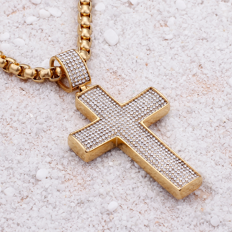Cross Pendants Necklace Men Hip Hop Zircon 316L Stainless Steel Full Cubic Zirconia Setting 18K Gold Plated Jewelry