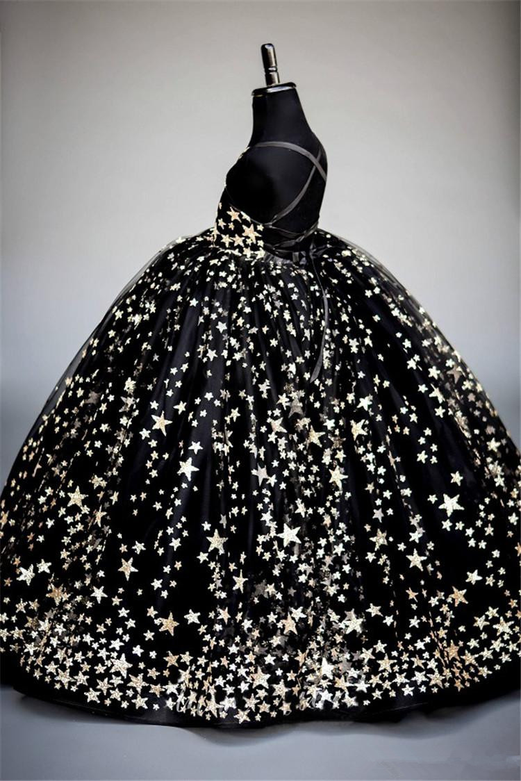 Black Sparkly Ball Gown Flower Girls Dresses For Weddings Sequined Kids Formal Wear Fashion Pageant Outfit Gowns vestidos de primera