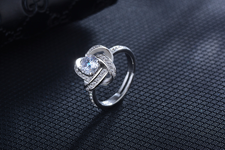 Wholesale-New 925 Sterling Silver Ring Clover Full Drilling Zircon Rings Opening Adjustable Ring For Women Hot