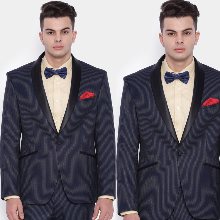 Pinstripe New Design Groomsmen Wedding Suits Black Shawl Lapel Mens Pants Suits Formal Business Blazer Jackets