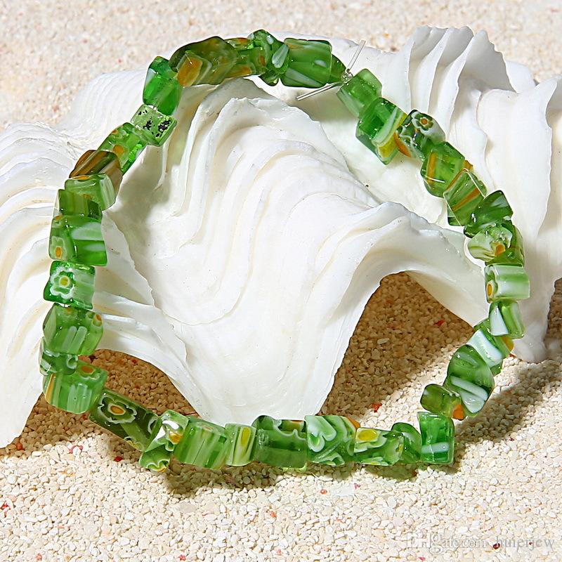 Wholesale-Bangle Charm Bracelets Gemstone Bead Crystal Millefiori Glass Quartz Chip Stretchy Bracelet Bangle