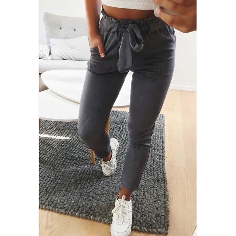 2018 Autumn Winter Suede Pants Women Ladies Casual High Waist Trousers For Women Trouser Female Fashion Leather Pencil Pants