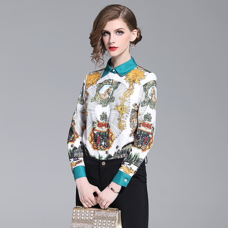 New Runway Women's Vintage Luxury Floral Print Elegant Blouses Fall Spring Office Lady Sexy Slim Button Front Turn Down Neck Shirts Tops, Customize
New Runway Women's Vintage Luxury Floral Print Elegant Blouses Fall Spring Office Lady Sexy Slim Button Front Turn Down Neck Shirts Tops, Customize