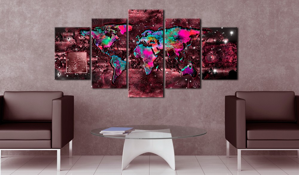 Fashion Wall Art Canvas Painting 5 Pieces Watercolor Retro Metal Map Modern Home Decoration,Choose Color And Size No Frame