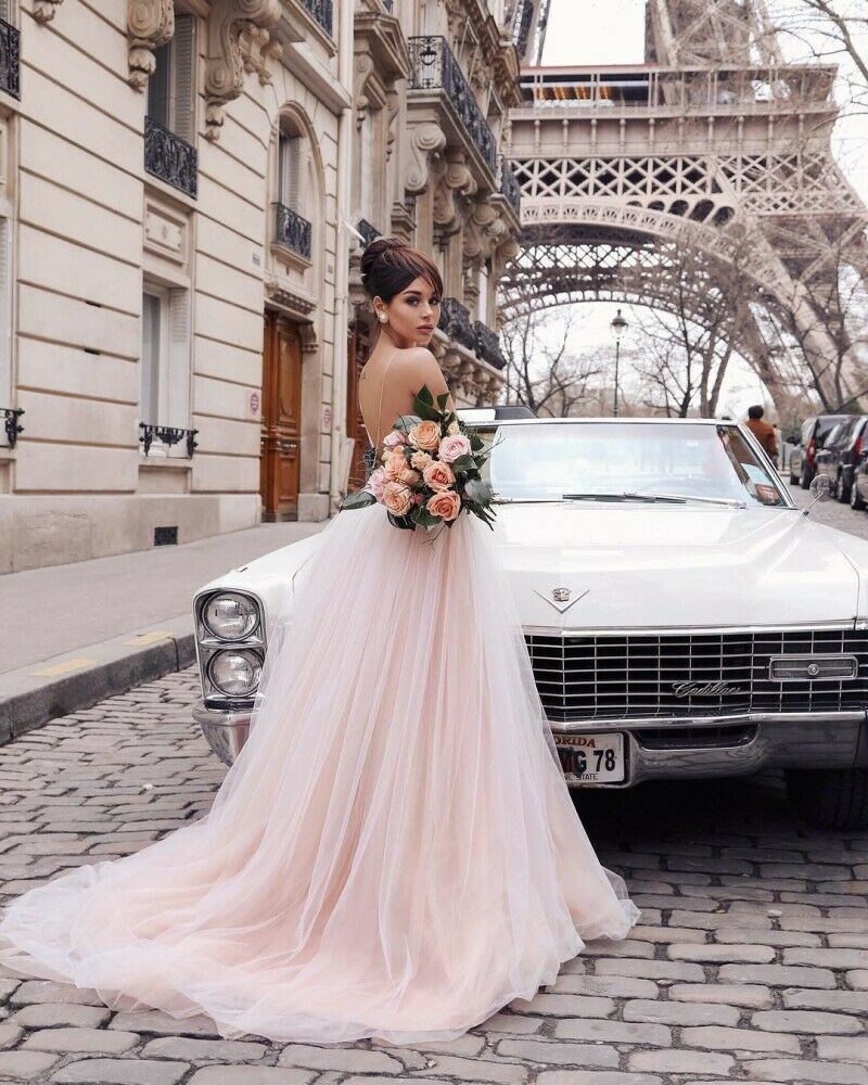 2020 Beach Wedding Dresses Spaghetti Straps Lace Applique Sexy Bridal Gowns Sleeveless Backless Tulle vestido de novia Cheap